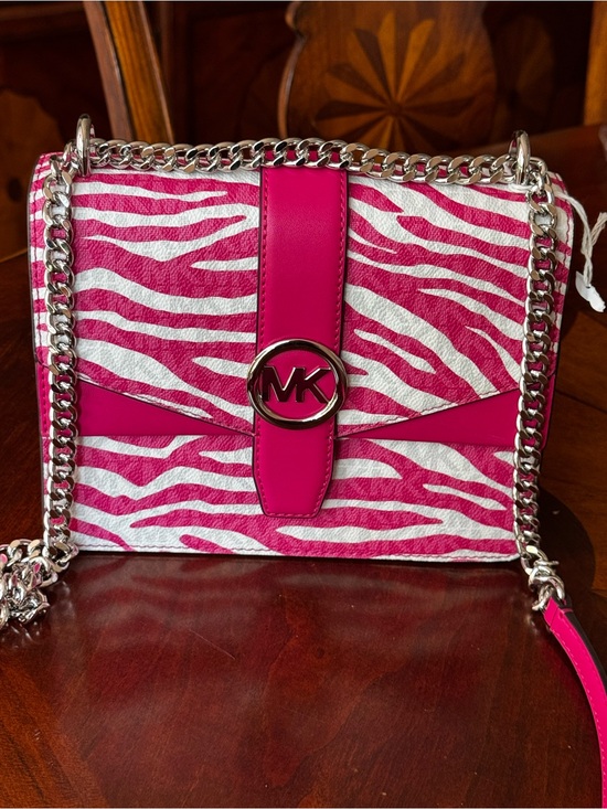 Michael Kors Handbags - MICHAEL KORS Hot Pink and White Zebra Print Chain Crossbody